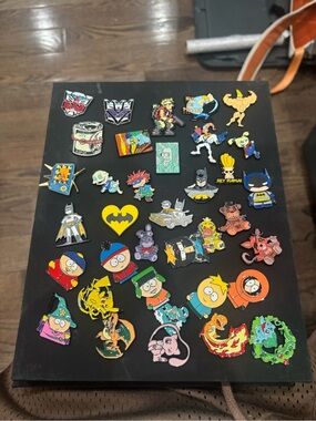 Enamel Cartoon Character Pin Set - Black Display